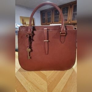 Chic Brown Fossil Leather Satchel